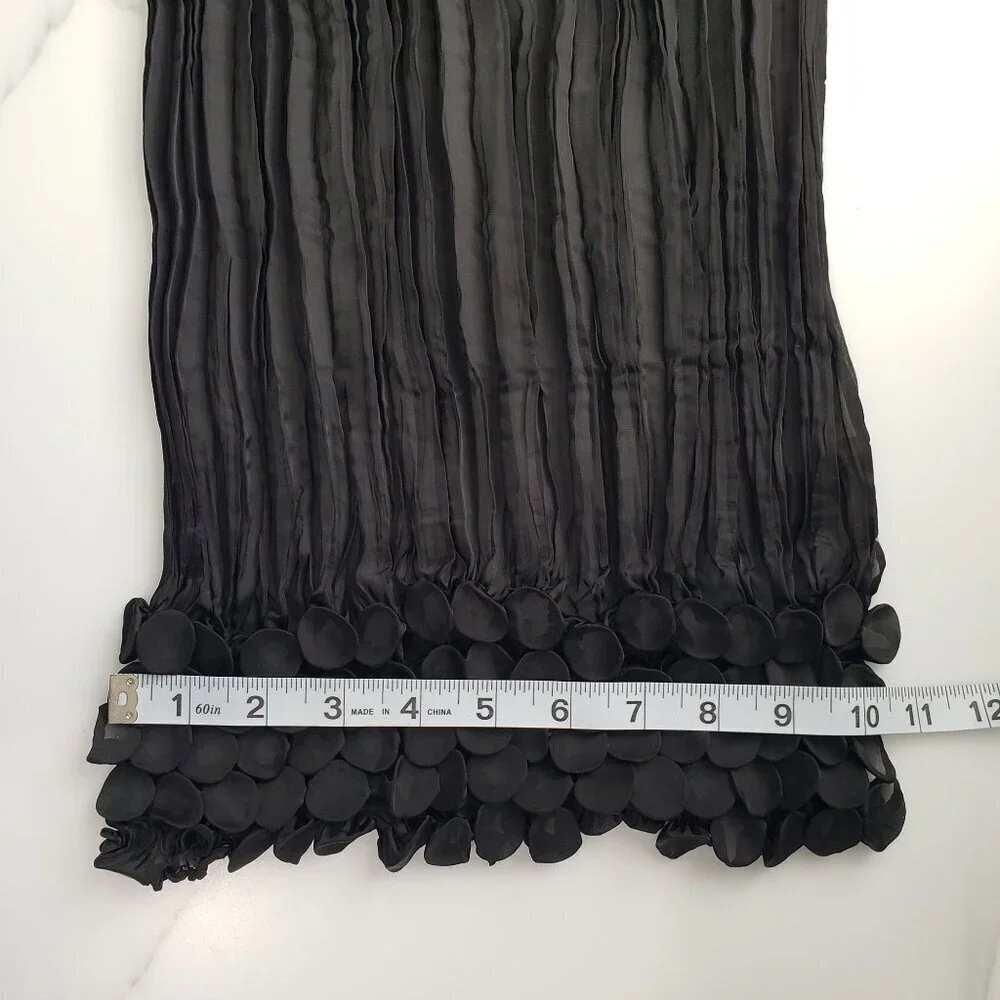 Chico's Chiffon Scarf Crinkle Textured Trim Black 62" Long Unique Event - Picture 8 of 8